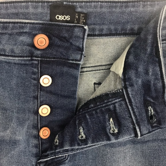 ASOS High Waist Button Fly Skinny Jeans Blue Stretch Denim Size 31 - Picture 4 of 8